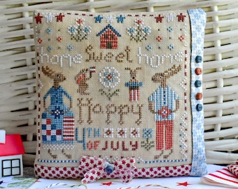Patriotic Bunny Cross Stitch Pattern PDF / 4th of July Sampler / by StitchyPrincess