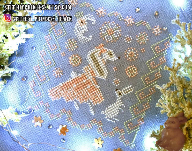 Spring Bunny Cross Stitch Pattern PDF / Rabbit Primitive - Etsy