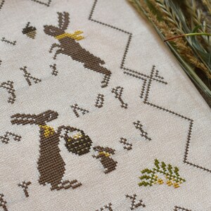 Spring Bunnies Cross Stitch Pattern PDF / Rabbit Easter Primitive ...