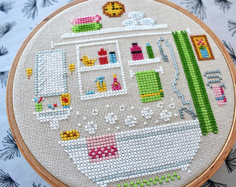 Cute Bathroom Cross Stitch Pattern PDF / downloaded embroidery Etsy
