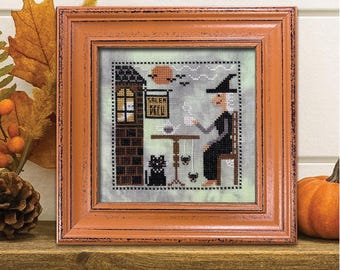 Cozy Witch Café Cross Stitch Pattern PDF, Halloween Witch, Black Cat, Ghost, Autumn Cottagecore, Instant Download