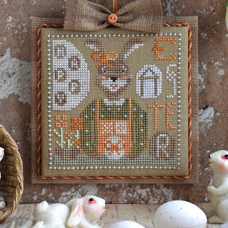Miss Bunny Easter Cross Stitch Pattern, Primitive Sampler (PDF ...