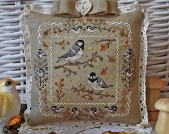 Primitive Autumn Chickadees Cross Stitch Pattern PDF / Fall Woodland Birds / StitchyPrincess
