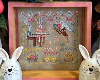 Easter cross stitch pattern PDF bunny primitive sampler counted spring decor / digital file eggs hunt brunch / download StitchyPrincess