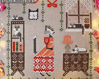 Miss Cat Cross Stitch Pattern, Primitive Kitty sampler (PDF Pattern) / by StitchyPrincess
