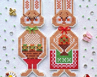 Easter bunnies cross stitch pattern PDF / Primitive spring sampler / Mill Hill perforated paper by StitchyPrincess Ukraine