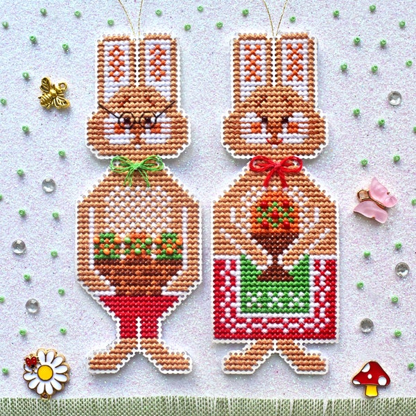 Easter bunnies cross stitch pattern PDF / Primitive spring sampler / Mill Hill perforated paper by StitchyPrincess Ukraine