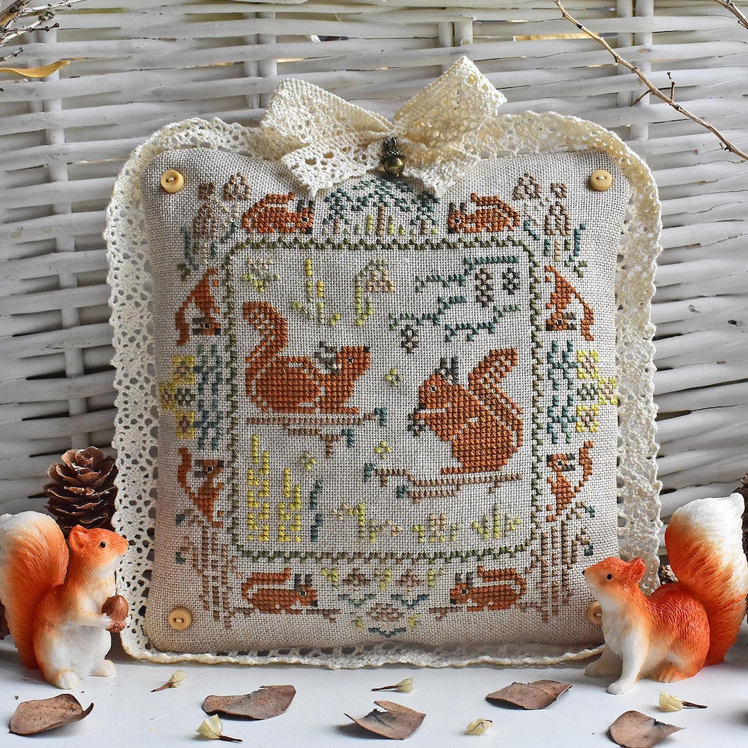 Primative Patterns Primitive Squirrel Sampler Cross Stitch Pattern PDF / Woodland Animal ...
