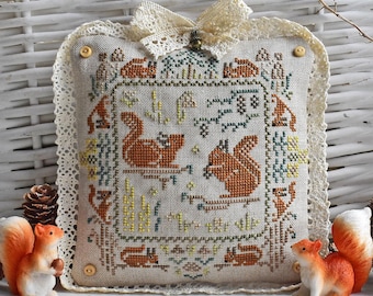 Squirrels Primitive Cross Stitch Pattern PDF / Primitive Spring Sampler / by StitchyPrincess