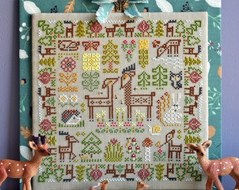 Deers in the Wood Cross Stitch Pattern PDF / Primitive Spring Sampler (PDF) / by StitchyPrincess