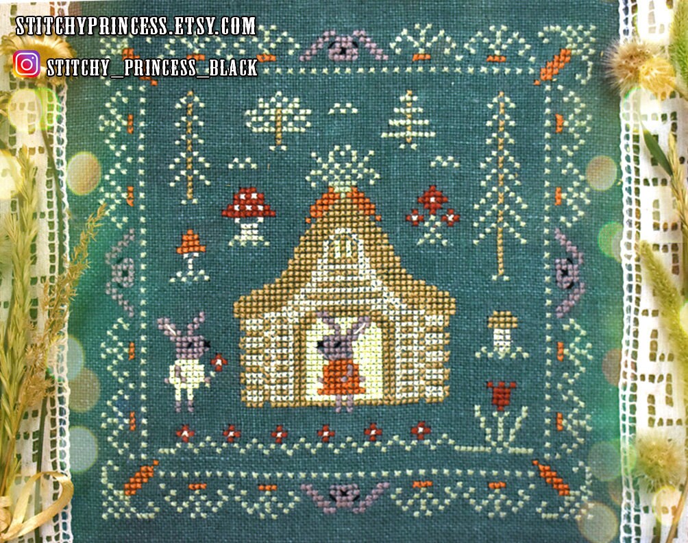 Spring Primitive sampler cross stitch Rabbit pattern hare / Etsy