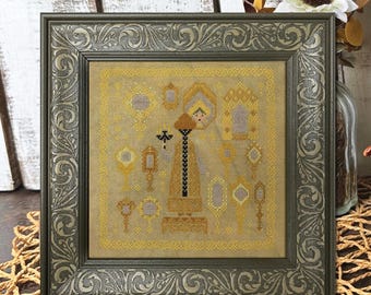 Carved Mirrors Cross Stitch Pattern PDF: Primitive Sampler by StitchyPrincess