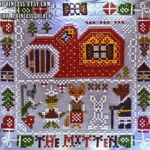 Winter animals cross stitch pattern PDF Woodland Mitten border fox frog bear bunny primitive ornament alphabet snow Xmas StitchyPrincess