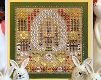 Easter bunny cross stitch pattern PDF / primitive sampler Ukraine spring rabbit decor chicken hen egg house hunt scenery by StitchyPrincess