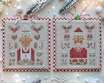 Christmas Santa & Mrs. Claus cross stitch pattern PDF Primitive sampler Xmas ornament / winter StitchyPrincess Ukraine