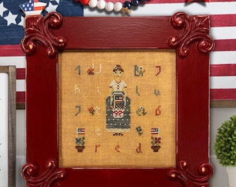 Patriotic Girl cross stitch pattern PDF / primitive sampler by StitchyPrincess / 250 anniversary