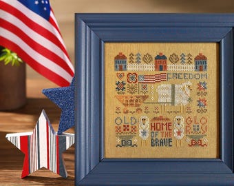 Patrón de punto de cruz de oveja patriótica en PDF / muestrario primitivo del 4 de julio de 1776 / 250 aniversario de la libertad en EE. UU. / StitchyPrincess