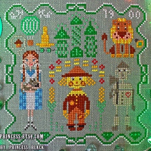 The Wizard of Oz primitive cross stitch pattern PDF / Funny sampler Emerald city Ukraine Scarecrow StitchyPrincess