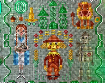 The Wizard of Oz primitive cross stitch pattern PDF / Funny sampler Emerald city Ukraine Scarecrow StitchyPrincess