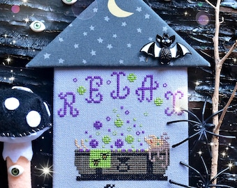 Padrão de Ponto Cruz de Poção de Bruxa Divertida, Feitiços de Halloween (Padrão em PDF)