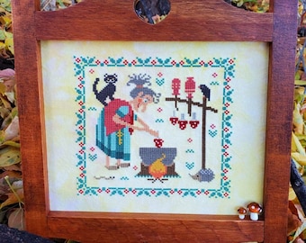 Halloween Witch Cross Stitch pattern PDF /  Baba Yaga primitive fall sampler StitchyPrincess