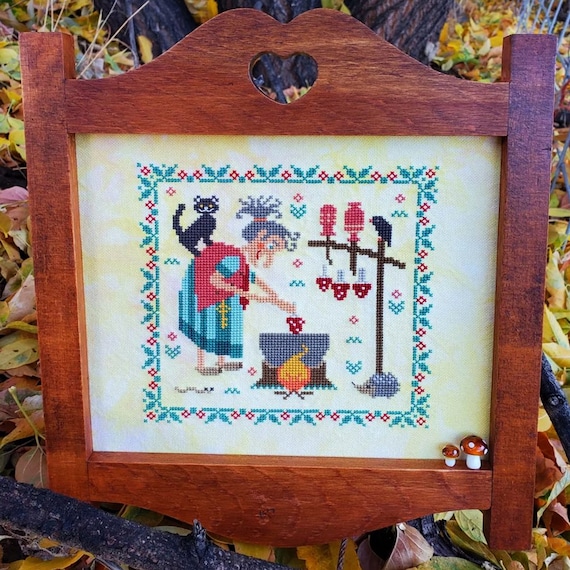 Primitive Baba Yaga Witch Cross Stitch Pattern (PDF Download) – Folk Art Halloween Sampler / StitchyPrincess