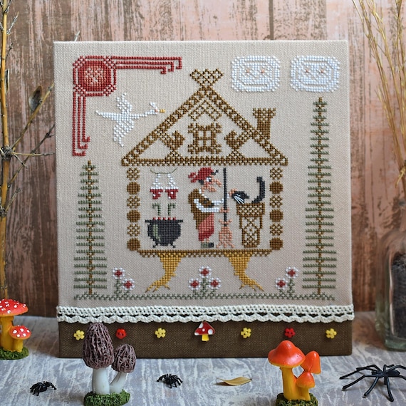 Baba Yaga Cross Stitch Pattern, Halloween Witch Sampler (PDF Pattern)
