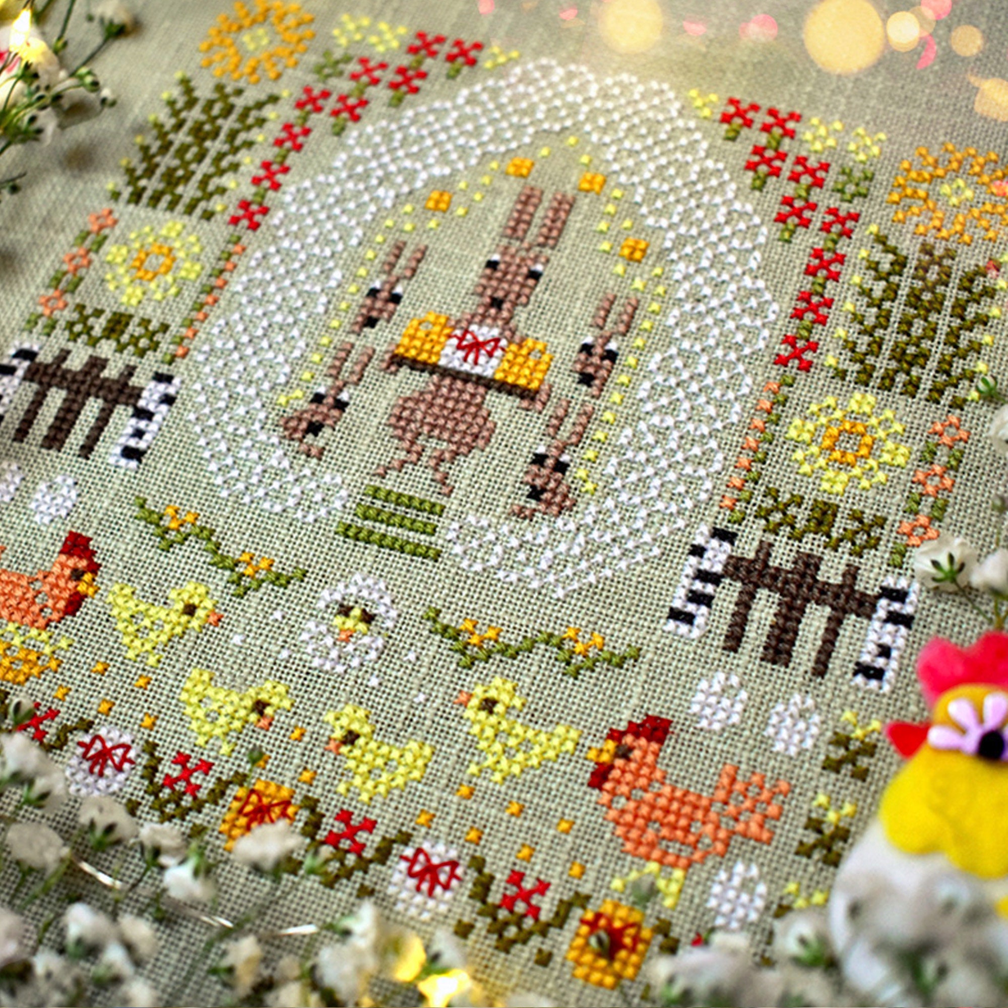 Easter Bunny Cross Stitch Pattern, Primitive Spring Sampler (PDF) - Etsy