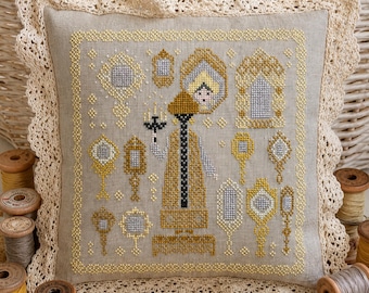 Carved Mirrors Cross Stitch Pattern PDF: Primitive Sampler by StitchyPrincess