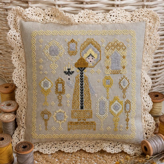 Carved Mirrors Cross Stitch Pattern PDF: Primitive Sampler by StitchyPrincess