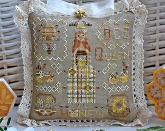 Queen Bee Cross Stitch Pattern PDF, Primitive Summer Sampler (PDF Pattern) / by StitchyPrincess Ukraine
