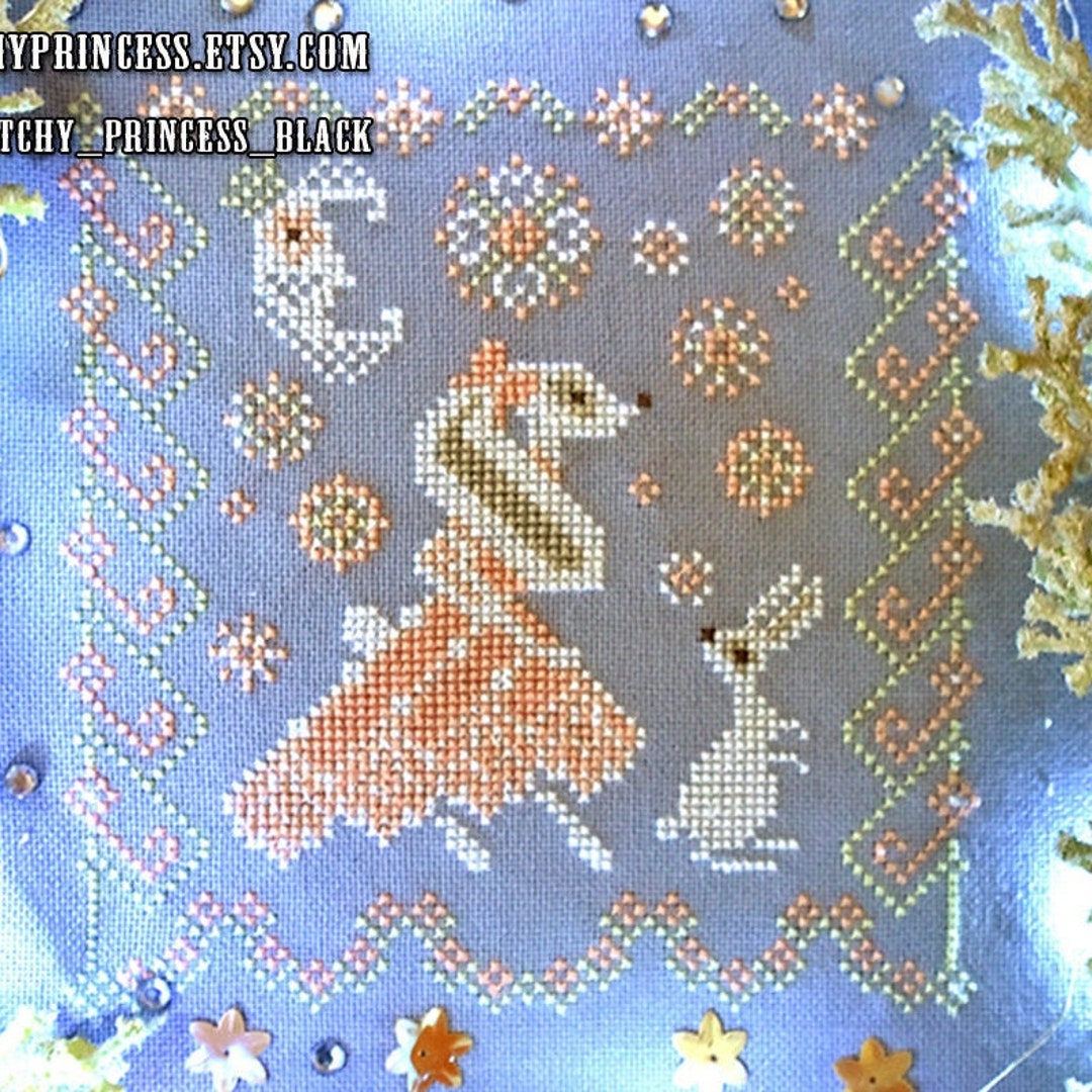 Spring Bunny Cross Stitch Pattern PDF / Rabbit Primitive Sampler ...
