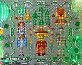 The Wizard of Oz primitive cross stitch pattern PDF / Funny sampler Emerald city Ukraine Scarecrow StitchyPrincess