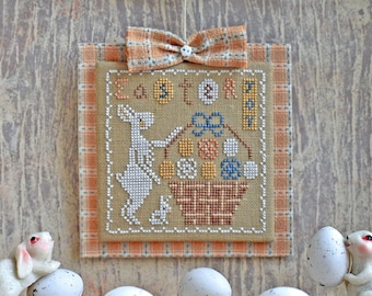 Ostern Korb Kreuzstich Muster PDF, Primitive Sampler mit Mama Bunny und ihrer Tochter / StitchyPrincess