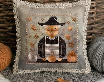 Witch Pumpkin Cross Stitch Pattern PDF, Halloween Cross Stitch Design, Autumn Pumpkin Stand, Primitive Witch Pattern StitchyPrincess