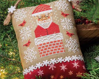 Descendo pela chaminé - Padrão de ponto cruz de Natal do Papai Noel em PDF / com cardeais / por StitchyPrincess