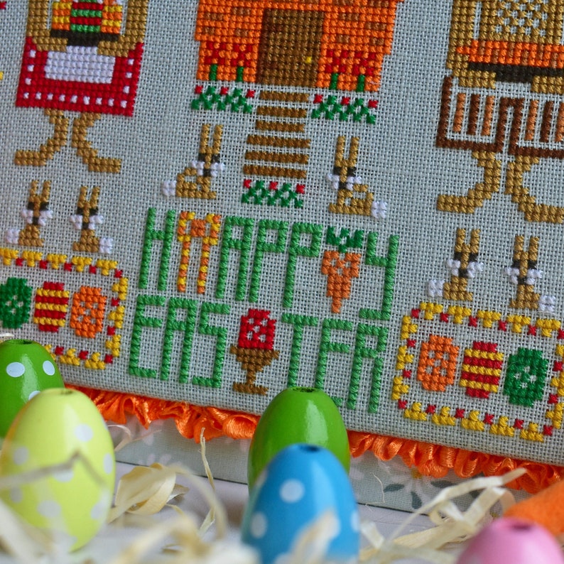 Easter Cross Stitch Pattern PDF Bunny Primitive Sampler / Spring ...