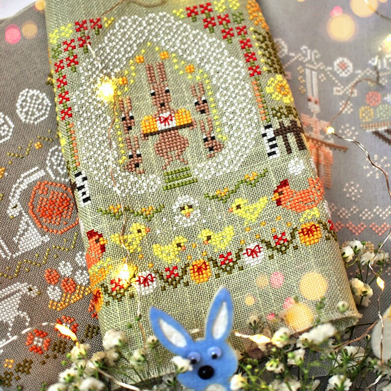 Easter Bunny Cross Stitch Pattern, Primitive Spring Sampler (PDF) - Etsy