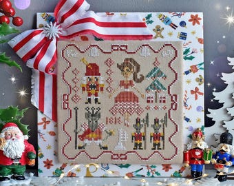 Christmas Nutcracker cross stitch pattern PDF Winter tree primitive sampler border magic holiday Clara mice king Xmas animal StitchyPrincess