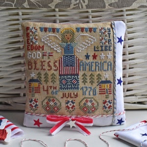 Patriotic cross stitch pattern PDF primitive sampler StitchyPrincess 4th of july 1776 Land of Liberty Stars, Stripes