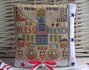 Patriotic Angel cross stitch design / PDF pattern by StitchyPrincess 4 july 1776