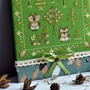 Owls cross stitch pattern PDF / primitive sampler woodland acorns digital file download StitchyPrincess Ukraine