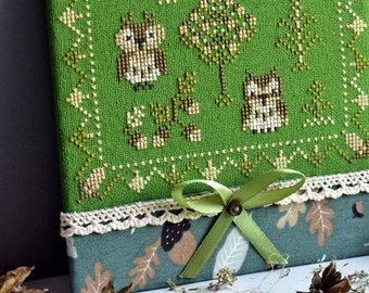 Owls cross stitch pattern PDF / primitive sampler woodland acorns digital file download StitchyPrincess Ukraine