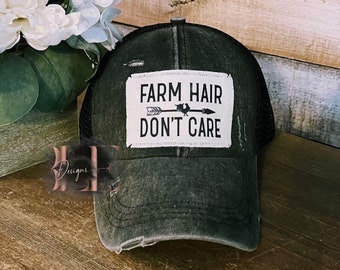 Farm Hair Don't Care Ponytail Hat, Ripped Truckers Hat, Cute Farm Hat, Gift For Friend, Cute Farm Hat For Women, Ripped Ponytail Hat