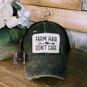 Farm Hair Don't Care Ponytail Hat, Ripped Truckers Hat, Cute Farm Hat, Gift For Friend, Cute Farm Hat For Women, Ripped Ponytail Hat