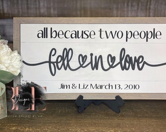 Personalized Love Sign, All Because Two People Fell in Love Wooden Wall Sign, Anniversary Gift, Wedding Gift, Personalized Wedding Gift Idea