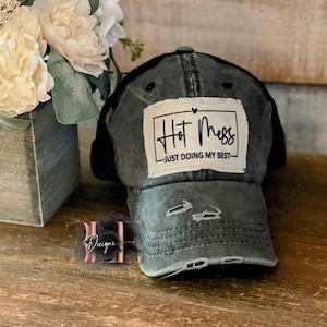 Hot Mess Just Doing My Best Ponytail Hat, Cute Ripped Truckers Hat, Ripped Ponytail Hat, Cute Hat For Women, Hot Mess Hat, Woman's Hat