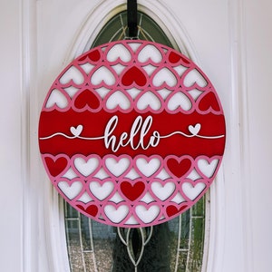 Hello Door Wreath Hot Pink with Hearts. Door Hanger, Hello Door Hanger, Valentines Day Door Hanger, Love Wreath, Heart Door Decorations Idea