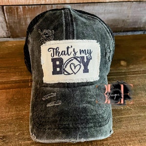 That's My Boy Football Ripped Ponytail Truckers Hat, Cute Sports Baseball Cap, Cute Football Mom Hat, Football Mom Hat, Cute Ponytail hat