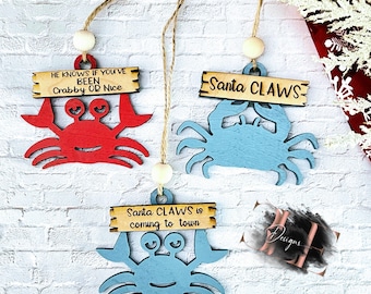 Crab Ornaments, Florida Christmas, Crab Christmas, Christmas in July, Beach Christmas, Wooden Ornaments, Christmas Decorations, Beach House